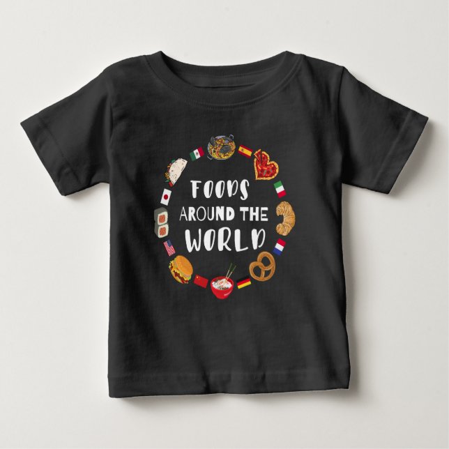 Camiseta Para Bebê Comidas em todo o mundo (Frente)