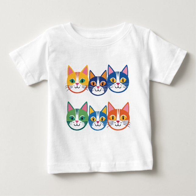 Camiseta Para Bebê Companheiros Coloridos de Gatos (Frente)