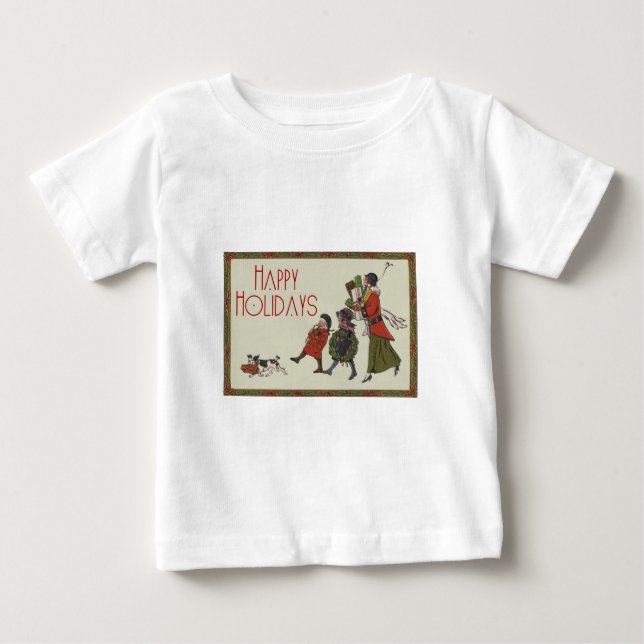 Camiseta Para Bebê Compras de Natal ao Estilo Antigo: Diversão para a (Frente)