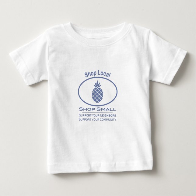 Camiseta Para Bebê Compro local, Compro Pequeno abacaxi azul (Frente)