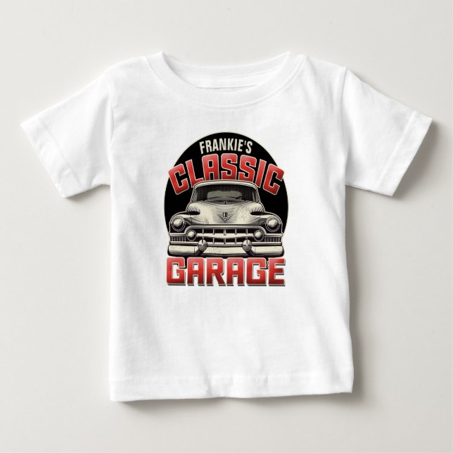 Camiseta Para Bebê Compro Personalizado de Garagem de Carro Clássico  (Frente)