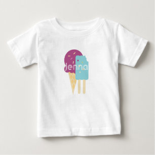 Camiseta Para Bebê Cone de Sorvete Criança Personalizado Nome Customi