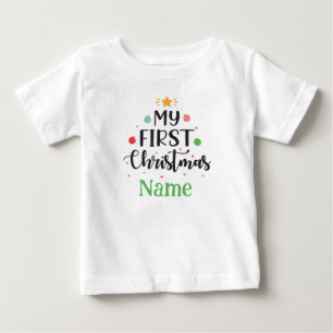 Camiseta Para Bebê Conjunto de Bebê Meu Primeiro Natal Personalizado