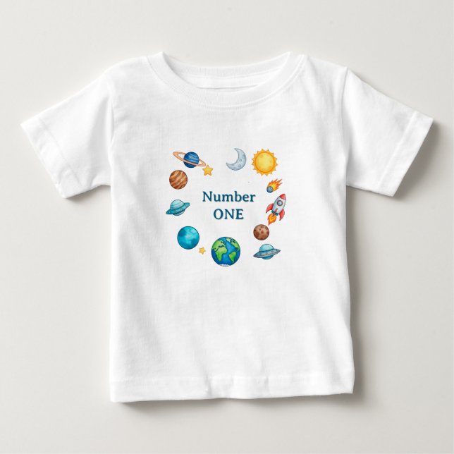 Camiseta Para Bebê Conjunto de clipart de círculo espacial com planet (Frente)