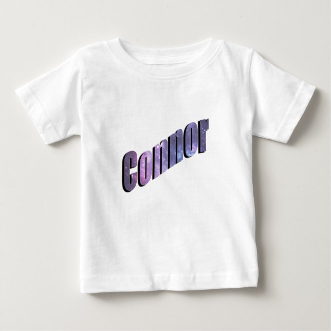 Camiseta Para Bebê Conner, Nome Feito De Nuvens De Nebulosa Azul, (Frente)