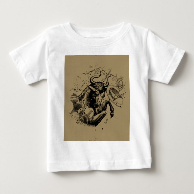 Camiseta Para Bebê Constelação Taurus Zodiac Hevelius 1690 em Taupe (Frente)