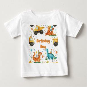 Camiseta Para Bebê Construção Dinossauro Aniversário Menino Personali