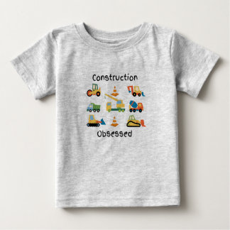 Camiseta Para Bebê Construção Obtida com caminhões e veículos