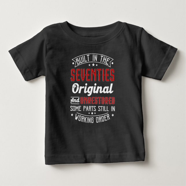Camiseta Para Bebê Construído Nos Anos 70 Original E Sem Restauração, (Frente)