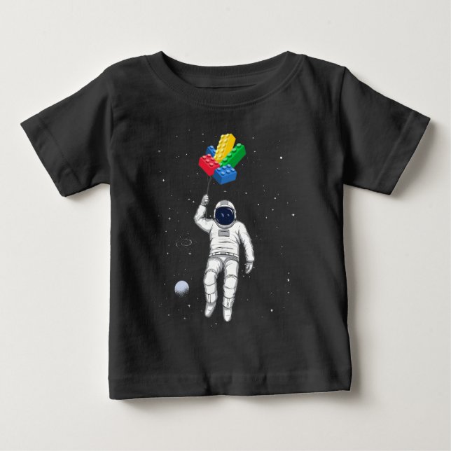 Camiseta Para Bebê Construtor Mestre Astronauta, Blocos de Construção (Frente)