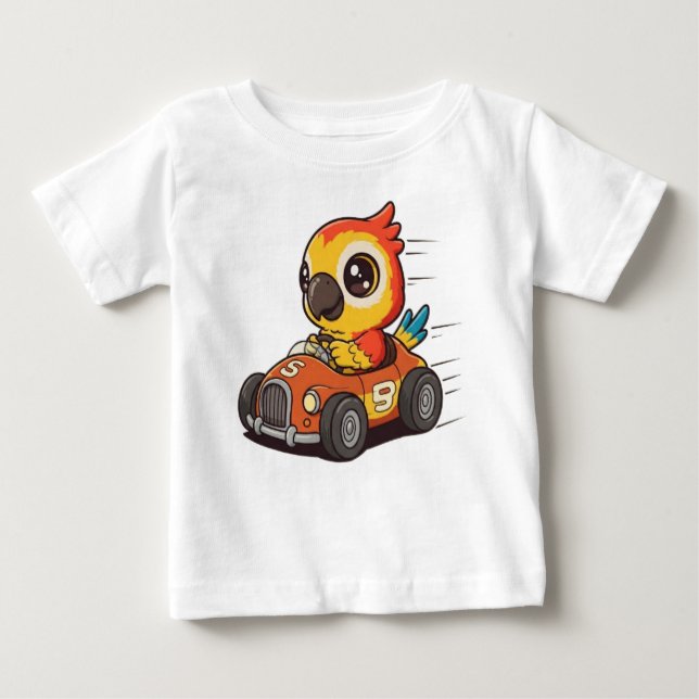 Camiseta Para Bebê Controlador de Carro Race Macaw Cute (Frente)
