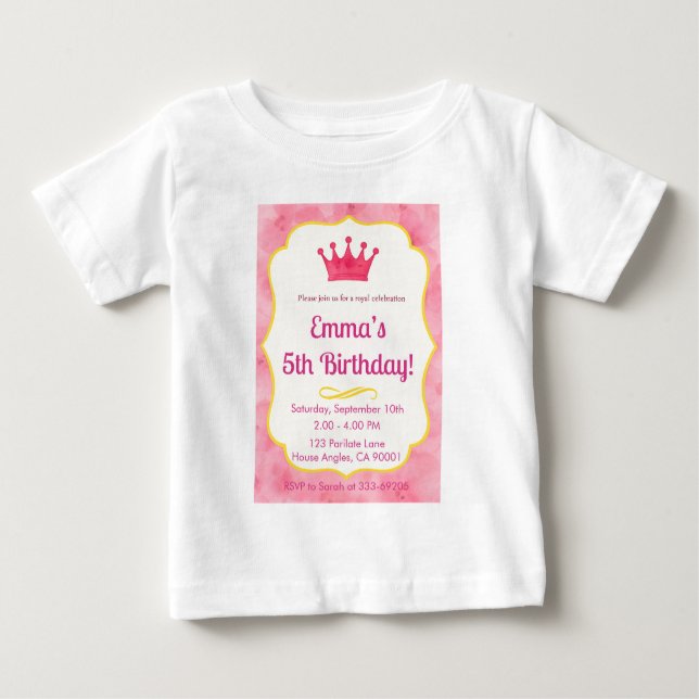 Camiseta Para Bebê Convite de Aniversário para Coroa Rosa | zazzlemad (Frente)