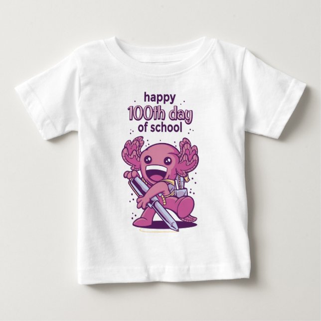 Camiseta Para Bebê convite para o 100º dia de aula (Frente)