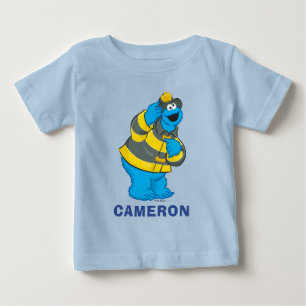 Camiseta Para Bebê Cookie Monster   Fantasia de Bombeiro