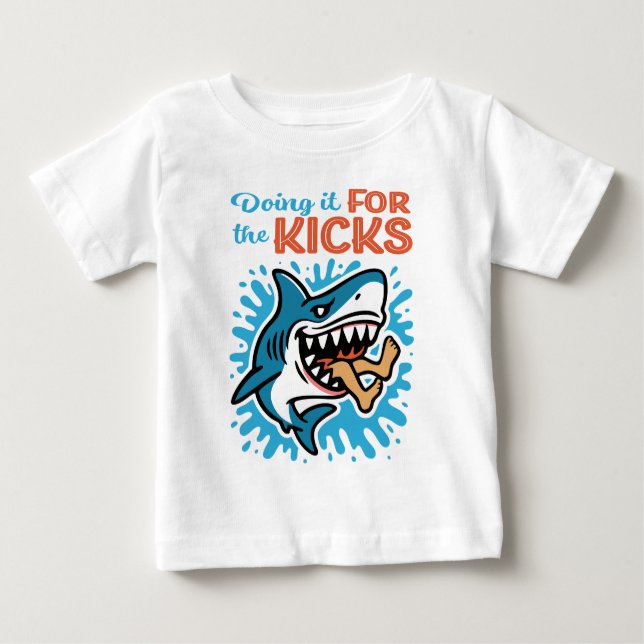 Camiseta Para Bebê Cool Blue Shark for Kicks (Frente)
