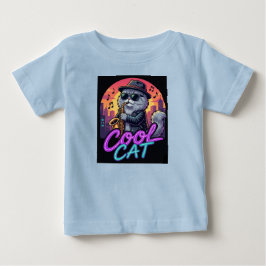Camiseta Para Bebê Cool Cat Saxophone – Retro Neon 90s Jazz Cat Desig