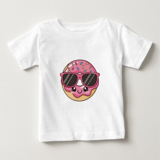 Camiseta Para Bebê Cool Donut with Sunglasses (Frente)