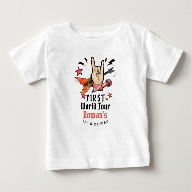 Camiseta Para Bebê Cool Punk Rockstar First Birthday  (Frente)