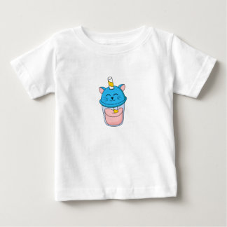 Camiseta Para Bebê Copo Azul de Gato de Suco 