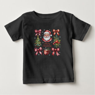 Camiseta Para Bebê Coquete Retro Vermelho Natal Fofo Festa de Natal