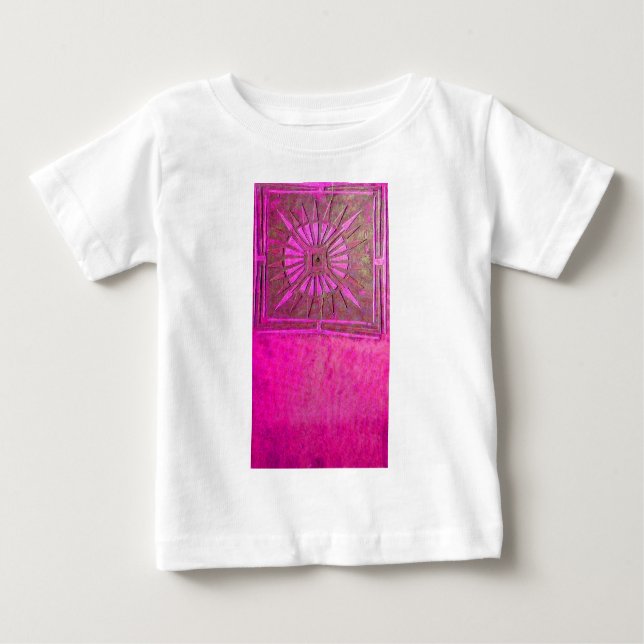 Camiseta Para Bebê Cor-de-rosa-estrela,preto-de-fúcsia, monograma (Frente)