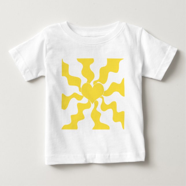 Camiseta Para Bebê Coração - Amarelo-limão e branco (Frente)