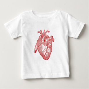 Camiseta Para Bebê Coração Anatômico Vermelho Antiquado