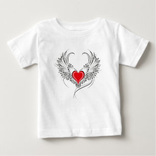 Camiseta Para Bebê Coração Anjo Vermelho com asas