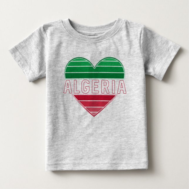 Camiseta Para Bebê Coração Argelina, Eu Adoro Argélia (Frente)