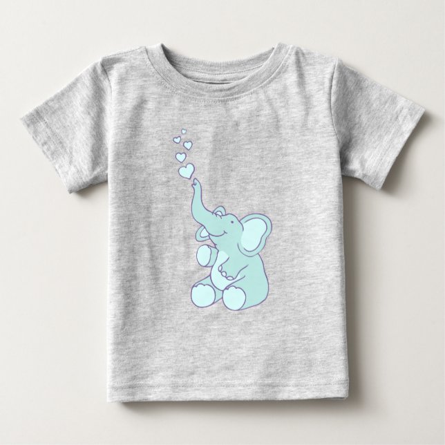 Camiseta Para Bebê Coração bonito borbulha elefante azul (Frente)