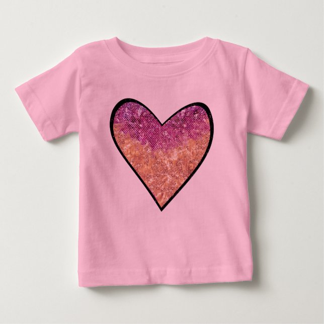 Camiseta Para Bebê Coração brilhante rosa e Dourado (Frente)