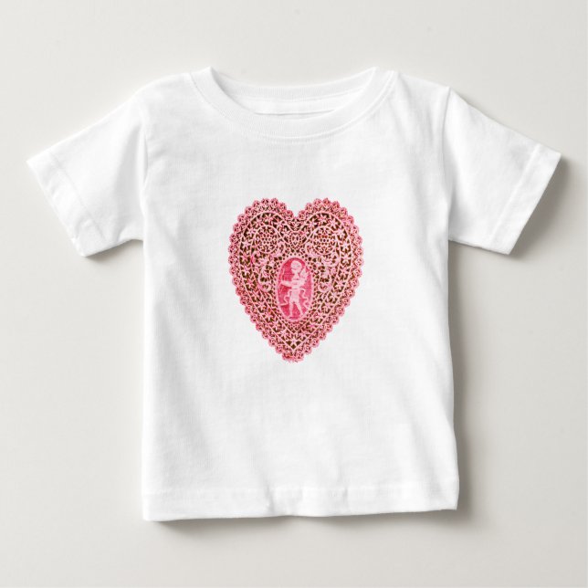 Camiseta Para Bebê CORAÇÃO CUPID LACE, Vermelho rosa (Frente)