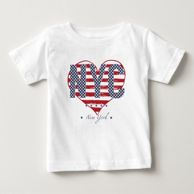 Camiseta Para Bebê Coração da bandeira americana de NYC (Frente)