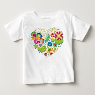 Camiseta Para Bebê Coração da flor