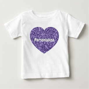 Camiseta Para Bebê Coração de faíscas roxas ultra violeta Personaliza