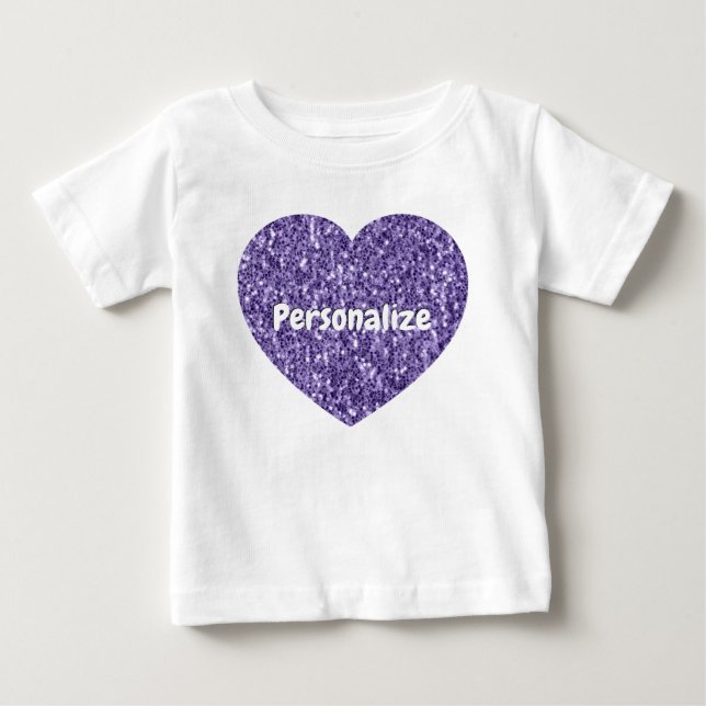 Camiseta Para Bebê Coração de faíscas roxas ultra violeta Personaliza (Frente)