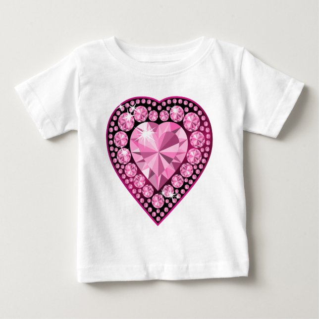 Camiseta Para Bebê Coração de Gem Quartz Rosa (Frente)