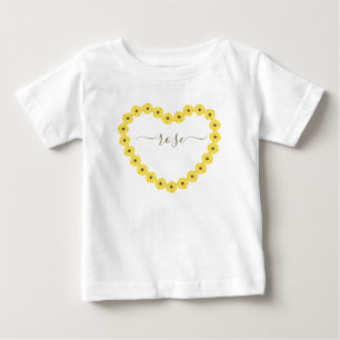 Camiseta Para Bebê Coração de Girassol com Nome Personalizado Baby T-