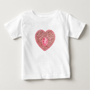 Camiseta Para Bebê CORAÇÃO DE LACE CUPIDO, Rosa Vermelho