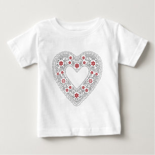 Camiseta Para Bebê Coração de Lace Vermelho e Branco