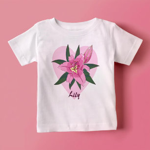 Camiseta Para Bebê Coração de Lírio Rosa