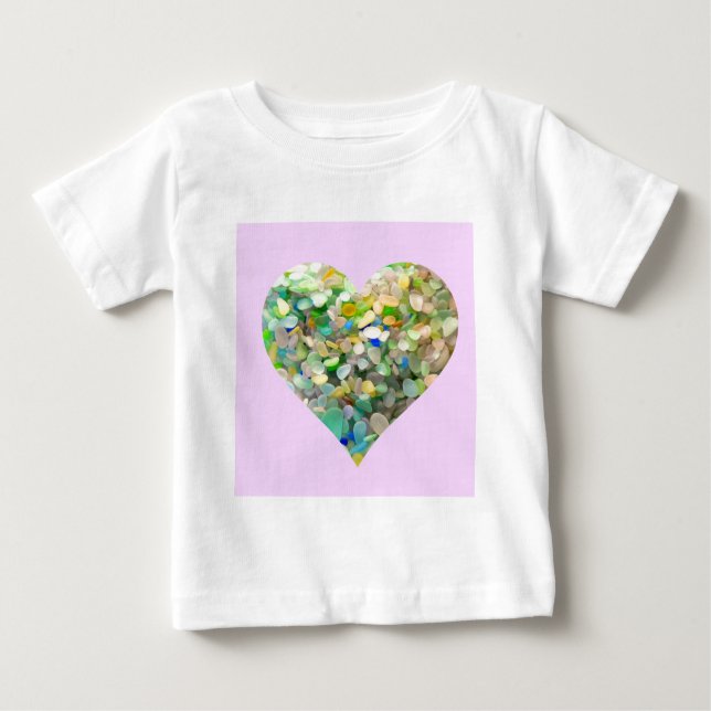 Camiseta Para Bebê Coração de vidro do mar Pastel no rosa (Frente)