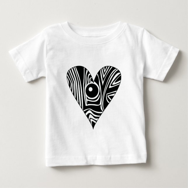 Camiseta Para Bebê Coração do AMOR Negro e Branco (Frente)