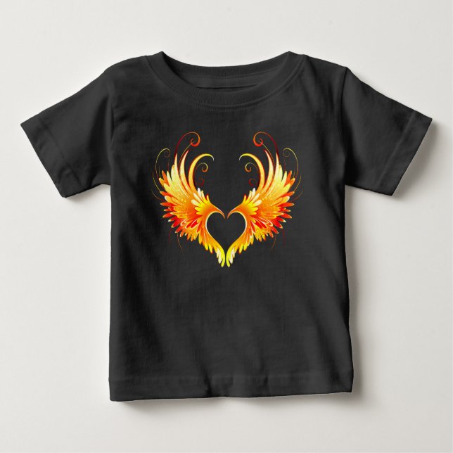 Camiseta Para Bebê Coração do Anjo Fogo com Asas (Frente)