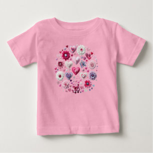 Camiseta Para Bebê Coração do Dia de os namorados Floral