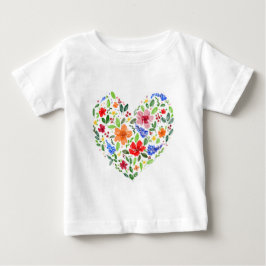Camiseta Para Bebê Coração Floral