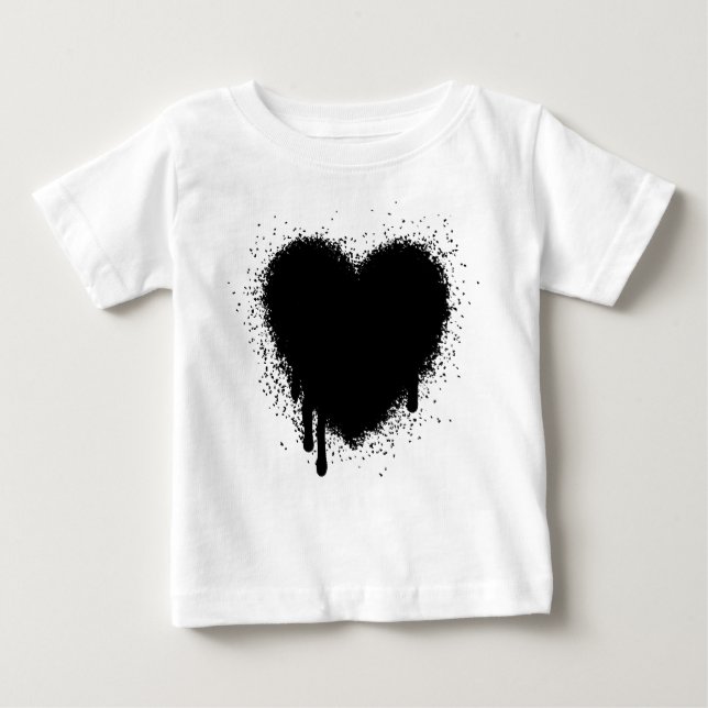 Camiseta Para Bebê Coração Grunge - Preto (Frente)