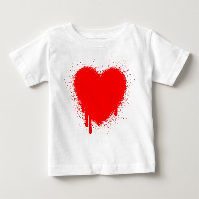 Camiseta Para Bebê Coração Grunge - Vermelho (Frente)