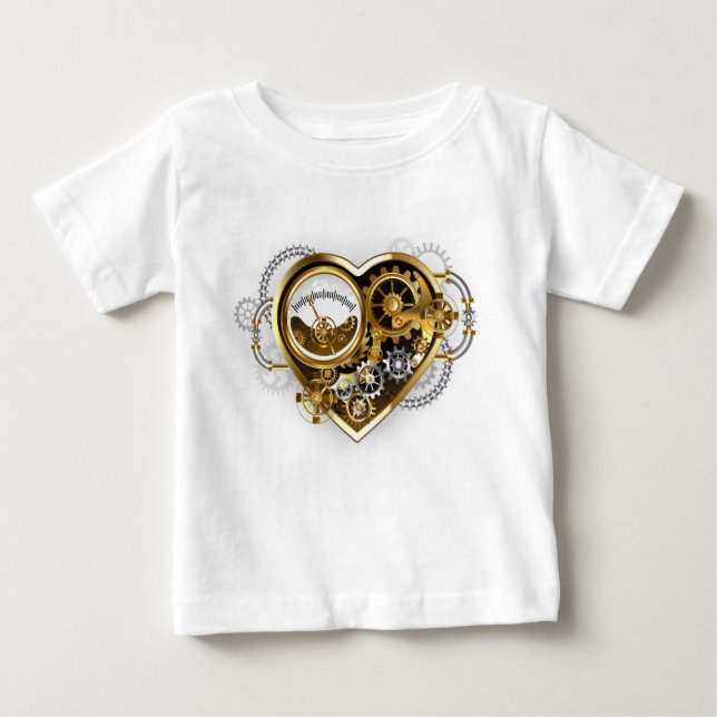 Camiseta Para Bebê Coração Steampunk com Manômetro (Frente)