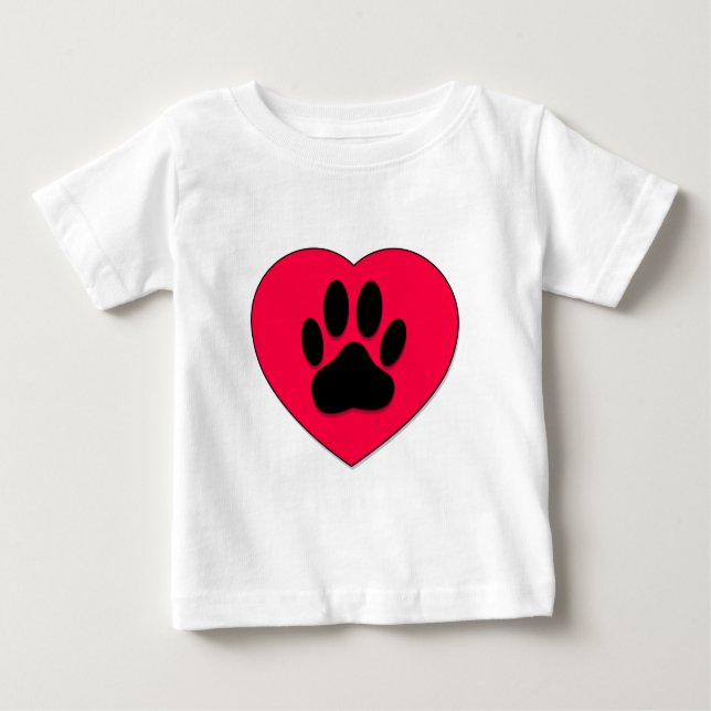Camiseta Para Bebê Coração Vermelho Com Impressão De Pata De Cão (Frente)